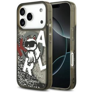 Karl Lagerfeld folyékony csillogó Choupette Logo MagSafe tok iPhone 17 Pro fekete