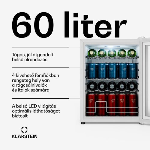 Klarstein Beersafe italhűtő tükrös üvegajtóval | 64 x 48 cm | 85 W | 60 liter | Fehér - Image 2