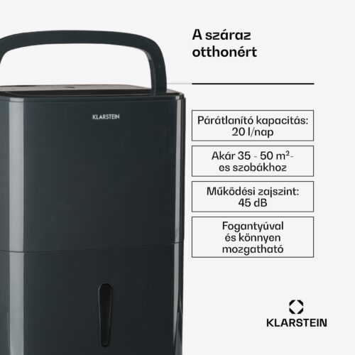 Klarstein DryFy20 Párátlanító 420W 20l/d 230m³/h 35-50m² DrySelect 45dB Szürke - Image 2