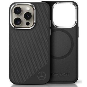 Mercedes MEHMP16L23SUGDK Silicone Tonal Logo Wood Pattern MagSafe-kompatibilis keménytok iPhone 16 Pro - fekete