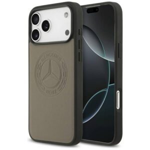 Mercedes bőr tok Vintage Logo MagSafe iPhone 17 Pro Max-hoz taupe színben