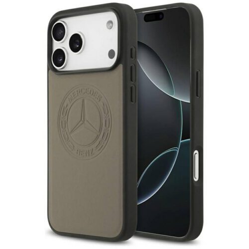 Mercedes bőr tok Vintage Logo MagSafe iPhone 17 Pro Max-hoz taupe színben