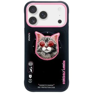 Nimmy Glasses Cool Cat MagSafe-kompatibilis tok iPhone 17 - fekete-rózsaszín