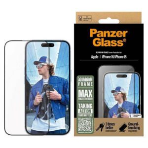 PanzerGlass AluminumFrame edzett üveg fekete szegéllyel iPhone 15/16
