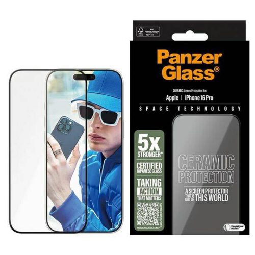 PanzerGlass Ceramic Screen Protector kerámiaüveg fekete szegéllyel felhelyezést segítő kerettel iPhone 16 Pro