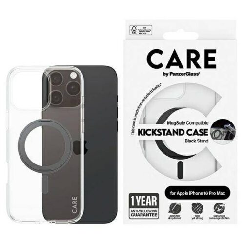 PanzerGlass Feature Kickstand MagSafe-kompatibilis tok iPhone 16 Pro Max - fekete-átlátszó