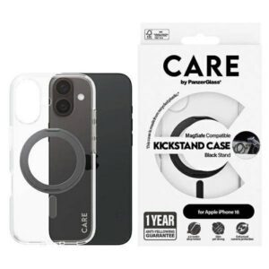 PanzerGlass Feature Kickstand MagSafe-kompatibilis tok iPhone 16 - fekete-átlátszó