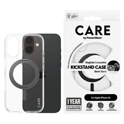 PanzerGlass Feature Kickstand MagSafe-kompatibilis tok iPhone 16 - fekete-átlátszó