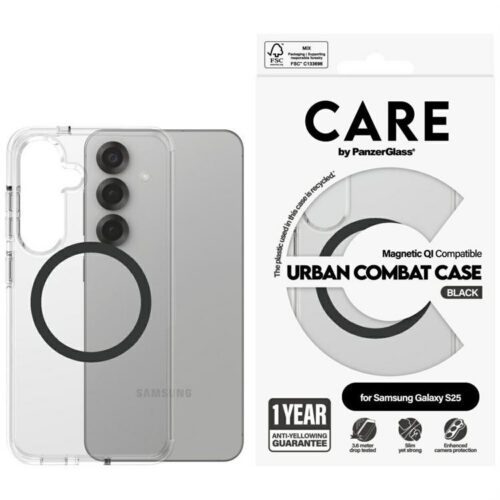 PanzerGlass Flagship Urban Combat Black QI MagSafe-kompatibilis tok Samsung Galaxy S25 - átlátszó