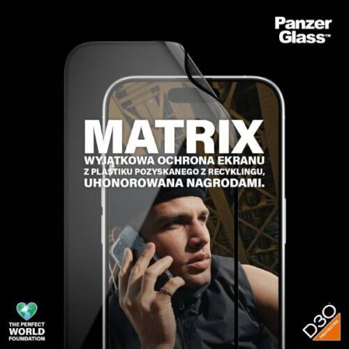 PanzerGlass Matrix D3O rPET hibrid üveg fekete szegéllyel felhelyezést segítő kerettel iPhone 15 Pro - Image 2