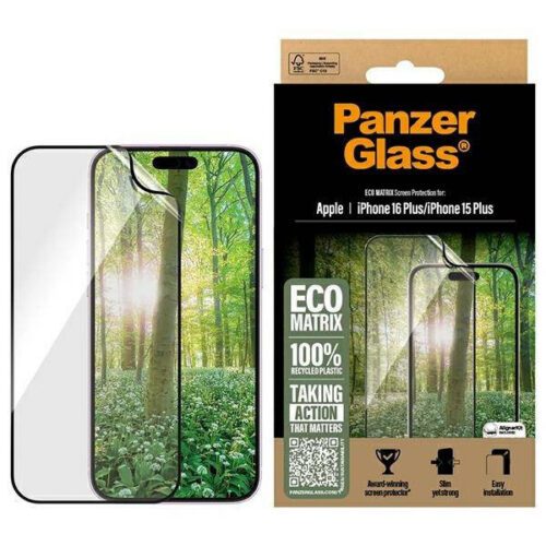 PanzerGlass Matrix újrahasznosított fólia fekete szegéllyel iPhone 15 Plus/16 Plus