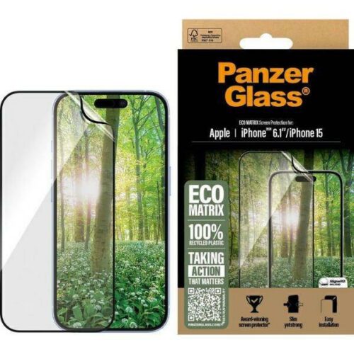PanzerGlass Matrix újrahasznosított fólia fekete szegéllyel iPhone 16