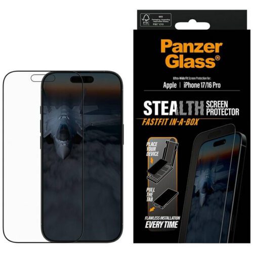 PanzerGlass Stealth Ultra-Wide Fit Fastfit edzett üveg iPhone 17 / 16 Pro készülékhez
