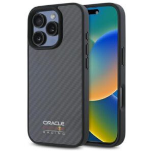 Red Bull RBHMP16X24CFILSK Carbon Fiber Shiny Logo MagSafe-kompatibilis tok iPhone 16 Pro Max - fekete