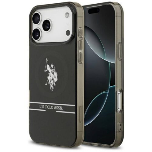 US Polo DH és alsó csíkos logó MagSafe tok iPhone 17 Pro Max fekete