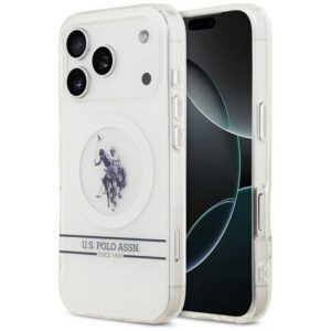 US Polo DH és alsó csíkos logó MagSafe tok iPhone 17 Pro fehérhez