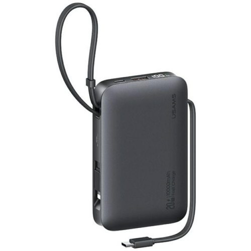 USAMS CD228 XR Series powerbank beépített Type-C és Lightning kábellel 10000mAh 20W - fekete