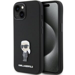 Karl Lagerfeld KLHCP15MSMHKNPK iPhone 15 Plus 6.7" fekete szilikon ikonikus fém kitűzős tok