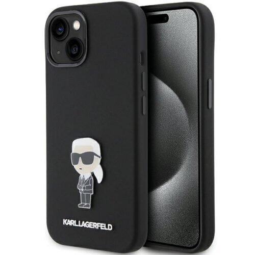 Karl Lagerfeld KLHCP15MSMHKNPK iPhone 15 Plus 6.7" fekete szilikon ikonikus fém kitűzős tok