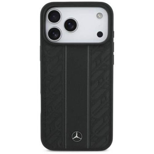 Mercedes Leather Laurel Leaves csíkos csíkok MagSafe tok iPhone 17 Pro Max-hoz Fekete - Image 2