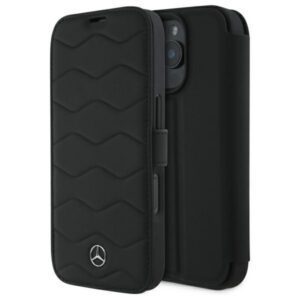 Mercedes MEBKP16X23RWRSK MB Waves Leather könyvtok iPhone 16 Pro MAX - fekete