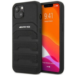 AMG AMHCP14MGSEBK iPhone 14 Plus 6.7" fekete keménytok bőr dombornyomott vonalakkal
