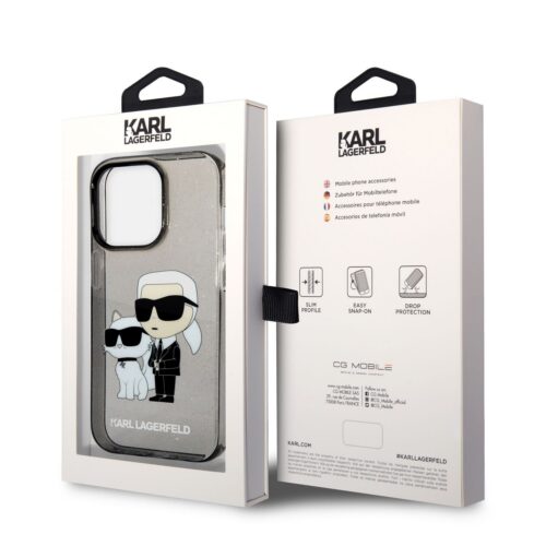 Apple iPhone 14 Pro KARL LAGERFELD KLHCP14LHNKCTGK Glitter Hátlap - Fekete - Image 2
