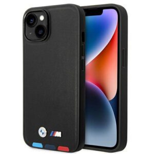 Etui BMW BMHMP14S22PTDK iPhone 14 6.1" fekete bőr bélyegző Tricolor Magsafe tok