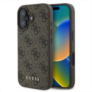 GUESS 4G METAL GOLD LOGO műanyag telefonvédő (textil hátlap) BARNA Apple iPhone 16