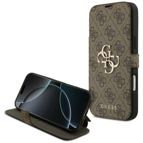 Guess Book 4G fém logós tok iPhone 17 Pro Max-hoz barna