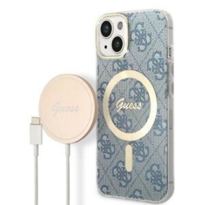 Guess GUBPP14MH4EACSB tok+ töltő iPhone 14 Plus 6.7" kék keménytok 4G Print MagSafe