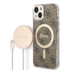 Guess GUBPP14MH4EACSW tok+ töltő iPhone 14 Plus 6.7" barna keménytok 4G Print MagSafe