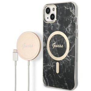 Guess GUBPP14MHMEACSK tok+ töltő iPhone 14 Plus 6.7" fekete keménytok Marble MagSafe