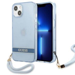 Guess GUHCP13MHTSGSB iPhone 13 6.1" kék áttetsző keménytok pánttal