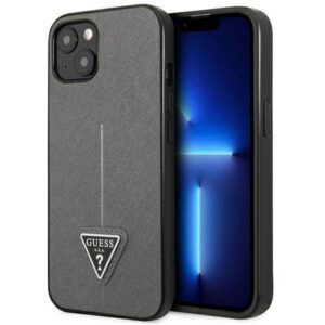 Guess GUHCP13MPSATLG iPhone 13 6.1" ezüst keménytok SaffianoTriangle Logó