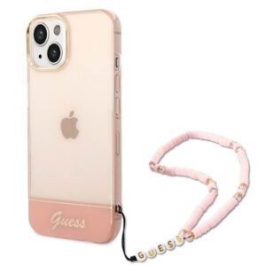 Guess GUHCP14MHGCOHP iPhone 14 Plus 6.7" rózsaszín keménytok áttetsző gyöngyház szíjjal