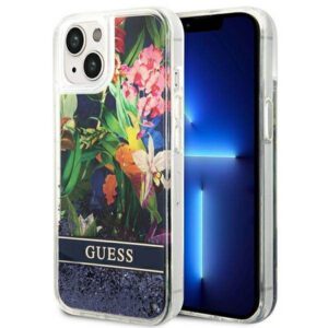 Guess GUHCP14MLFLSB iPhone 14 Plus 6.7" kék keménytok Flower folyékony Glitter