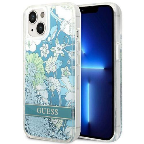 Guess GUHCP14MLFLSN iPhone 14 Plus 6.7" zöld keménytok Flower Liquid Glitter