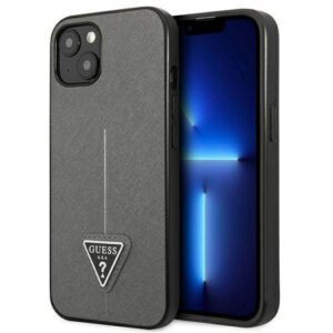 Guess GUHCP14SPSATLG iPhone 14 6.1" ezüst keménytok SaffianoTriangle Logó