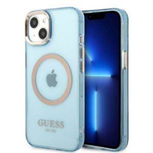 Guess GUHMP13MHTCMB iPhone 13 6.1" kék keménytok arany kontúrú