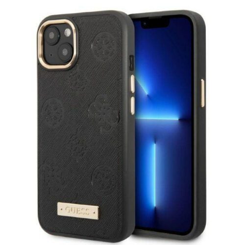 Guess GUHMP13MSAPSTK iPhone 13 6.1" fekete keménytok Peony Logo Plate MagSafe