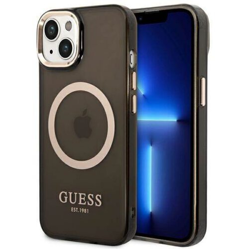 Guess GUHMP14MHTCMK iPhone 14 Plus 6.7" fekete keménytok arany kontúrú