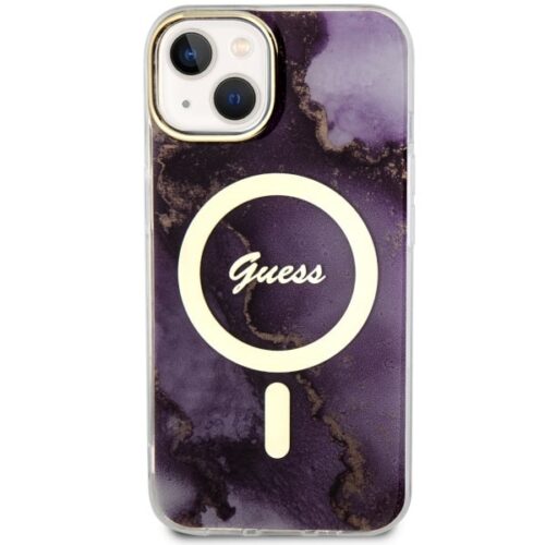 Guess GUHMP14SHTMRSU iPhone 14 6.1" lila keménytok aranyen Marble MagSafe lila tok - Image 2