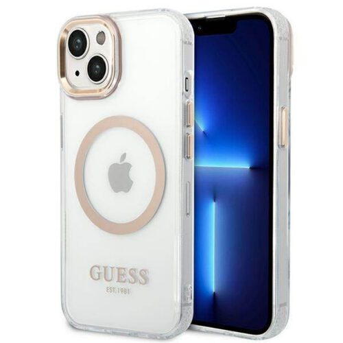 Guess GUHMP14SHTRMD iPhone 14 6.1" arany keménytok fém kontúr Magsafe