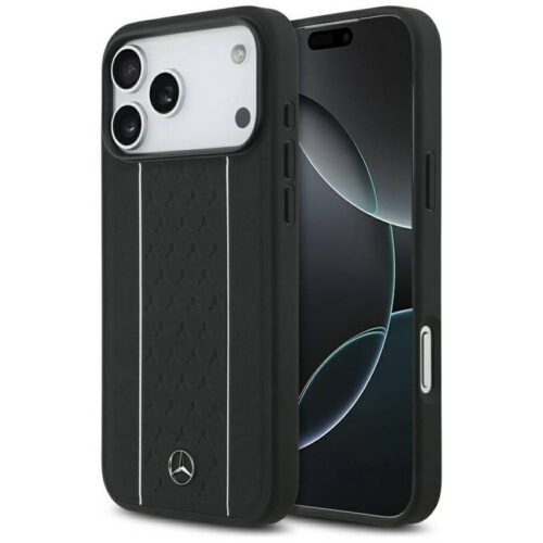 Mercedes bőr csillag mintás csíkok MagSafe tok iPhone 17 Pro Max fekete
