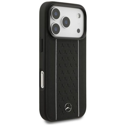 Mercedes bőr csillagmintás csíkos MagSafe tok iPhone 17 Pro Fekete
