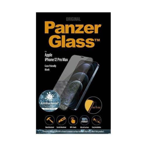 PanzerGlass E2E Super+ iPhone 12 Pro Max tokbarát antibakteriális mikrofraktúrás fekete képernyővédő fólia - Image 2