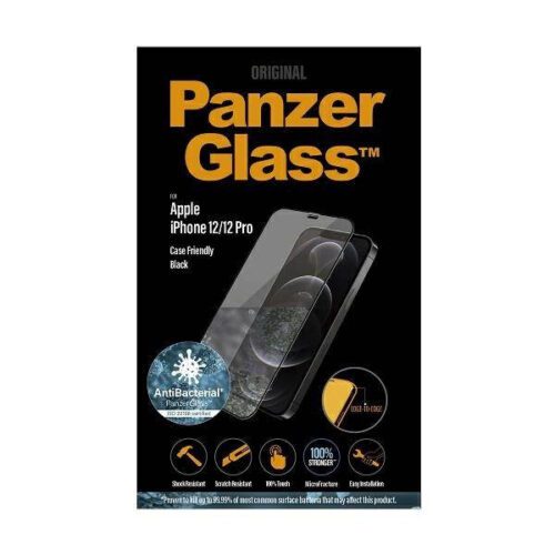 PanzerGlass E2E Super+ iPhone 12/12 Pro tokbarát antibakteriális mikrofraktúrás fekete képernyővédő fólia - Image 2