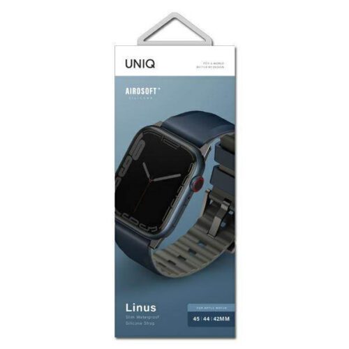 UNIQ óraszíj Linus Apple Watch Series 1/2/3/4/4/5/6/7/8/9/SE/SE2/Ultra/Ultra 2 42/44/45/49mm. Airosoft szilikon tengerészkék - Image 2