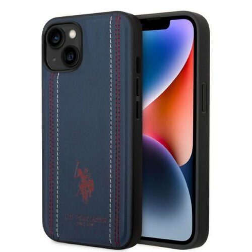 US Polo USHCP14MPFAV iPhone 14 Plus 6.7" tengerészkék Leather Stitch tok